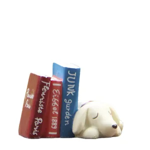 Cute resin sleeping dog with books figurine, micro landscape miniature decor for home.