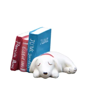 Cute resin sleeping puppy with books figurine, perfect for micro landscape decoration and props.