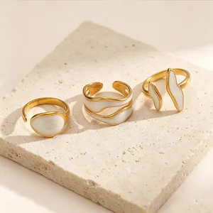 Minimalistische Roestvrijstalen Open Ring Voor Dames Modieuze Geometrische Druppelolie Verstelbare Ringen Set Sieraden Cadeau