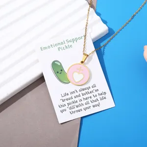 Emotional support pickle necklace with custom card, funny gift and comforting jewelry design.