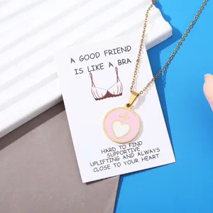 Humorous Friendship Quote Necklace Cute Pink Heart Pendant Jewelry Gift For Best Friends