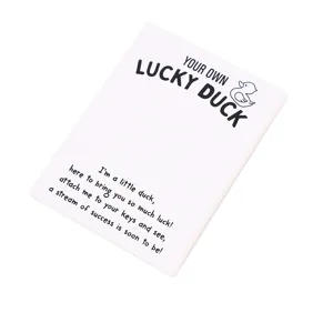 White jewelry display card packaging paper with lucky duck print and cute poem for gifts.