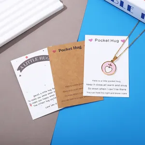 Pocket hug heart necklace set with greeting cards cute alloy fashion jewelry gift