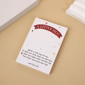 Detailed view of the pocket hug greeting card with heartfelt English quotes and cute design.