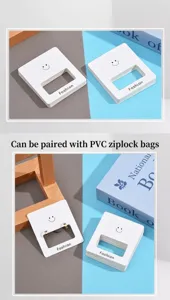 White smiley earring cards for jewelry display, fashion paper packaging holders for DIY studs.