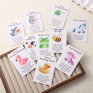 Cartes en Carton Blanc pour Emballage de Bijoux Animaux de Dessin Animé avec Phrases Inspirantes