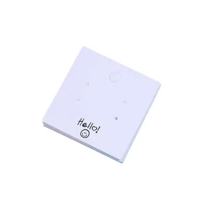White earring display cards, square paper card packaging with smiley face and hello text for jewelry.