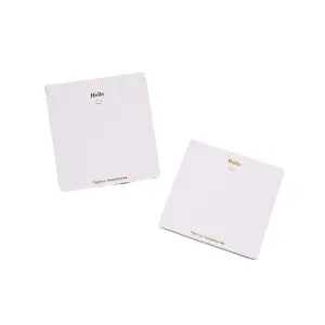 Gold foil smile jewelry display cards for necklaces and earrings, premium white paper cards.