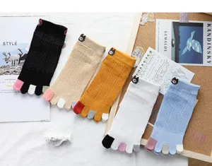 Chaussettes cinq orteils femme coton mignon maille respirant chaussettes mi-tube
