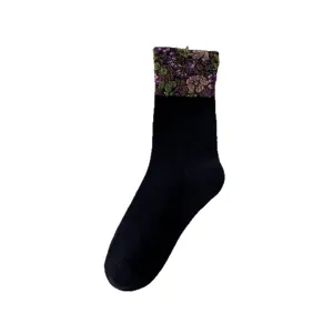 Ethnic style floral mid-calf socks vintage women cotton socks for autumn and winter daily wear