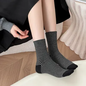 Women's Striped Slouch Socks Cute Crew Socks with Pearl Decoration Casual Cotton Long Tube Socks