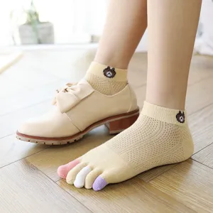 Chaussettes cinq orteils en coton femmes mignonnes maille respirante séparateur d'orteils