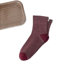 Women winter striped slouch socks with pearl cuff, Japanese Harajuku cute casual long hosiery.