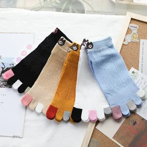 Chaussettes cinq orteils en coton femmes été respirant mesh chaussettes courtes mignon