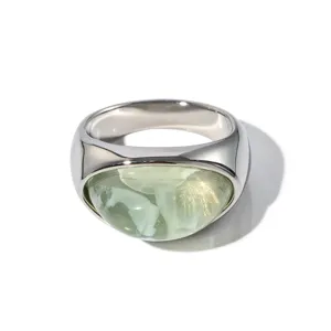 Anello in Resina e Acciaio Inossidabile Vintage Francese Anello Aperto Geometrico Minimalista Gioielli Placcati in Oro Per Donne