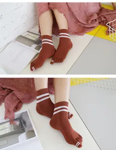 Women cotton toe socks mid-calf striped casual cozy autumn winter warm hosiery