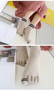 Women's cotton toe socks autumn winter cute striped five finger mid tube socks comfortable casual