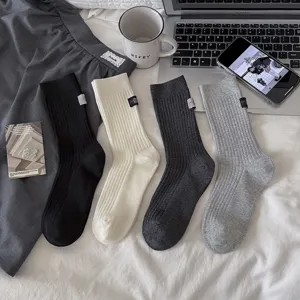 Calze a coste tinta unita comode da donna, morbidi calzini casual eleganti 4 paia