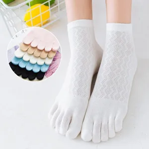 Women Summer Breathable Mesh Toe Socks Solid Color Cotton Short Tube Five Finger Socks Casual Comfort Footwear