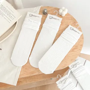 Women summer thin mid-calf lace socks, breathable mesh ballet stackable socks for daily wear.