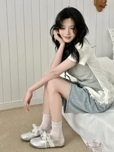 Japanese style double-layer ruffled mid-tube socks, soft breathable mesh cotton cute socks.