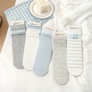 Calzini a Metà Polpaccio a Righe in Cotone Pettinato Stile Collegiale Giapponese Carino da Donna Casual Traspirante Dolce Quotidiano