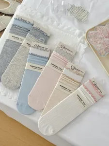 Japanese style sweet ruffle mid-calf socks breathable mesh cotton stacking socks detail
