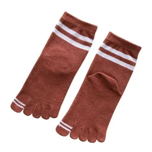 Women's toe socks autumn winter mid tube five finger cotton socks striped student casual wear