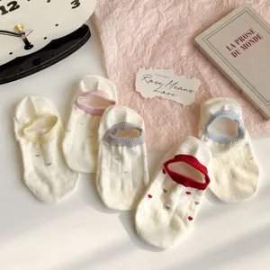 Pinkies Invisibles de Algodón para Mujer Boca Baja Antideslizante Patrón de Corazón Calcetines de Verano