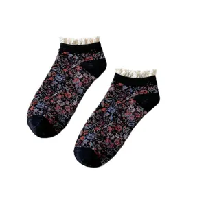 Women vintage floral lace ankle socks Japanese sweet cotton cute short hosiery for daily wear