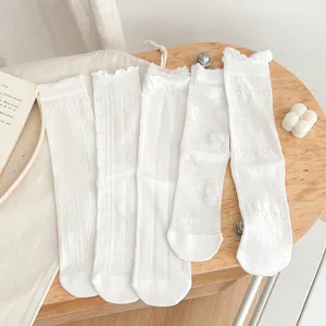 Women white mid-calf socks summer thin lace bow design cute sweet style sweet aesthetic daily wear