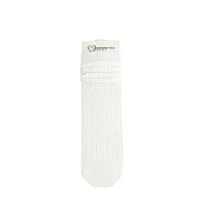 Women white mid-calf socks with delicate lace rib knit design sweet ballet style hosiery
