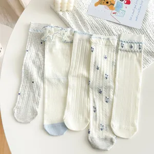 Niedliche süße Damen Langsocken Frühling Sommer Mesh Blumen Rüschen WadenSocken Alltag