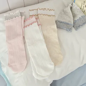 Japanese style cute ruffle mid-tube cotton socks for women daily sweet stacked hosiery