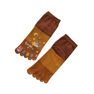 Women cotton five finger toe socks casual cute rabbit star embroidered mid tube socks main view