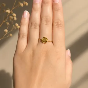 Minimalista Acciaio Inossidabile Fiore di Rosa Anello Aperto Per Donna Impermeabile Ipoallergenico Moda Anello da Dito Gioiello Regalo