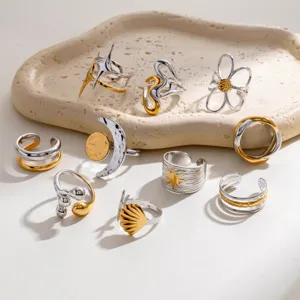 Acciaio inossidabile oro argento anelli aperti regolabili set design gioielli dettagli