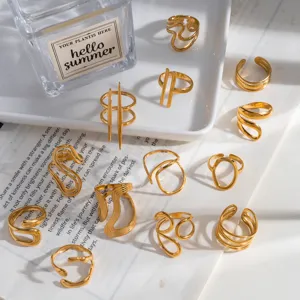 Minimalistischer Edelstahl Offener Ring Für Damen Herren Vergoldet Geometrisch Wellenlinie Mode Finger Schmuck Geschenk