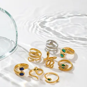 Set di anelli aperti a forma di serpente in acciaio inossidabile, gioielli alla moda versatili.