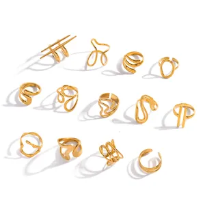 Minimalistische vergoldete edelstahl abstrakte geometrische offene ringe set fuer damen modeschmuck