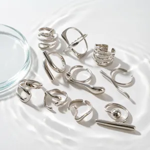 Edelstahl offene Stapelring Set, minimalistischer geometrischer Silberschmuck Damen
