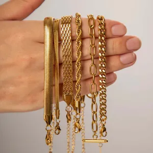 Gold Edelstahl Armband Set Vintage Kette Schmuck für Damen Alltag Pendeln schickes Accessoire