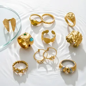 Set di anelli gotici in acciaio inossidabile da donna, anelli aperti placcati in oro 18k.
