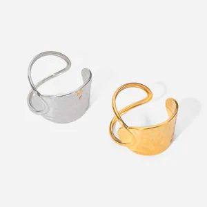 Roestvrij Staal Golvende Open Ring Voor Vrouwen Goud Zilver Verguld Geometrisch Verstelbaar Minimalistisch Mode Vingerring Sieraden