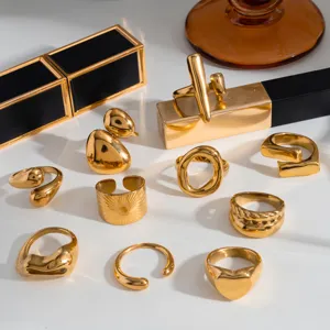 Set de anillos abiertos irregulares dorados joyas de metal minimalistas elegantes