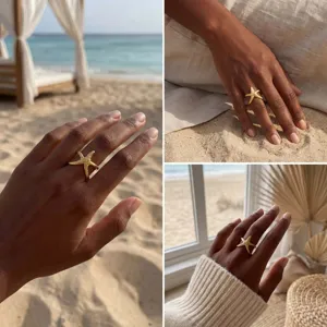 Goldener Seestern Offener Ring Edelstahl Strand Urlaub Ozean Schmuck fur Frauen Neu