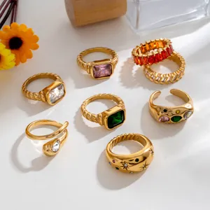 Vintage edelstahl bunte kristall verstellbare ringe minimalistischer geometrischer schmuck