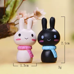 Cute couple rabbit figurines with colorful scarfs, miniature cartoon resin charms for phone decor.