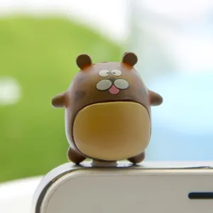 Cute brown cartoon animal phone dust plug universal 3.5mm cute mini doll accessory for smartphone.