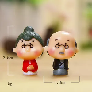 Cute couple miniature old people figurine resin cartoon desktop decor micro landscape ornament
